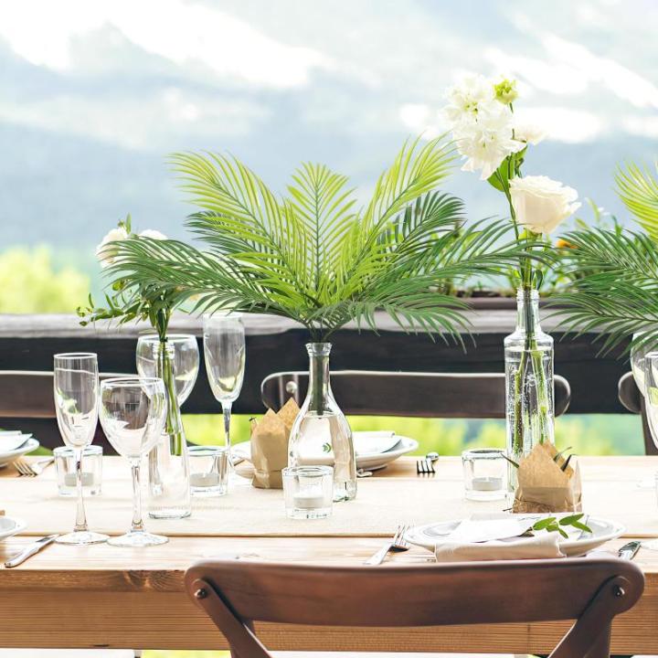 Kunstpalmbladeren, kunstpalmbladeren, , tropische struiken, groene kunstplant, areca palmplant, kunstplant voor feest, tuin, binnen en buiten, palmblad, decoratie