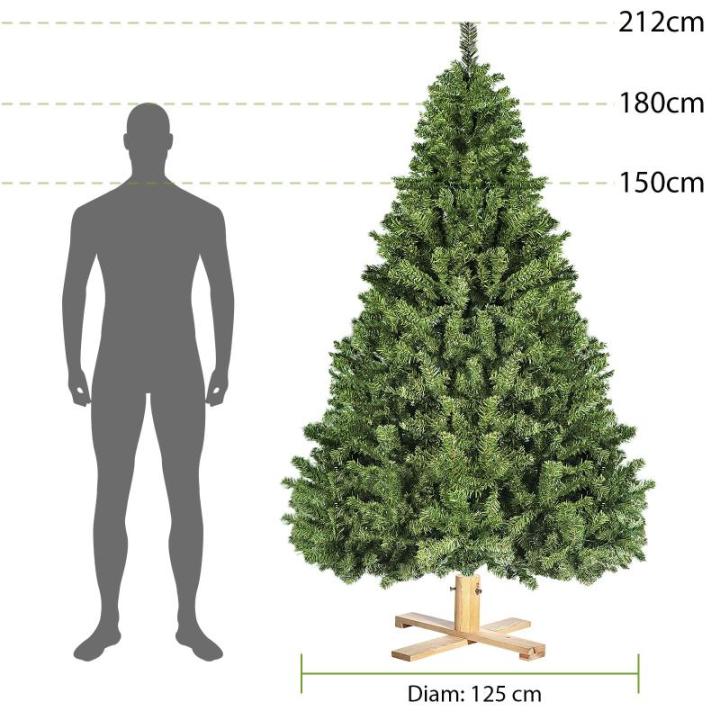 Pvc-kerstboom 210 cm, kunstkerstboom met 1346 takpunten, houten standaard en handschoenen inbegrepen, lifelike dennenboom voor binnen, patio, lobby, koffiewinkel, feestdecoratie (d