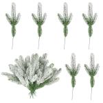 Kunstdennennaalden, 24 stuks sneeuwgepatteerde kunstdennentakken, 25 x 11 cm, gesneden dennennaalden, groene cederpicks voor doe-het-zelf slinger, kerstdecoratie