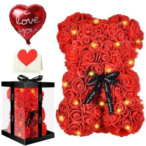 Handgemaakte rozenbeer, rozenbeer teddybeer, rozenteddybeer, set met geschenkdoos, ledverlichting, liefdeskaart en liefdesballon, Moederdag, Valentijnsdag, verjaardag, jubileumcade