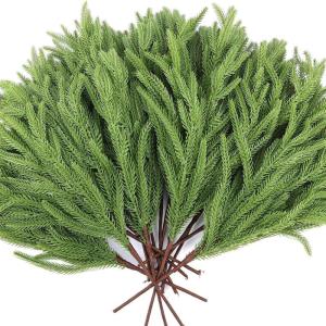 Norfolk Pine Kunstdennentakken, decoratie, Kerstmis, 45 cm, realistische kersttakken, Norfolk Xmas takken, doe-het-zelf, echt gevoel, groen, voor Kerstmis, binnen, 5 stuks