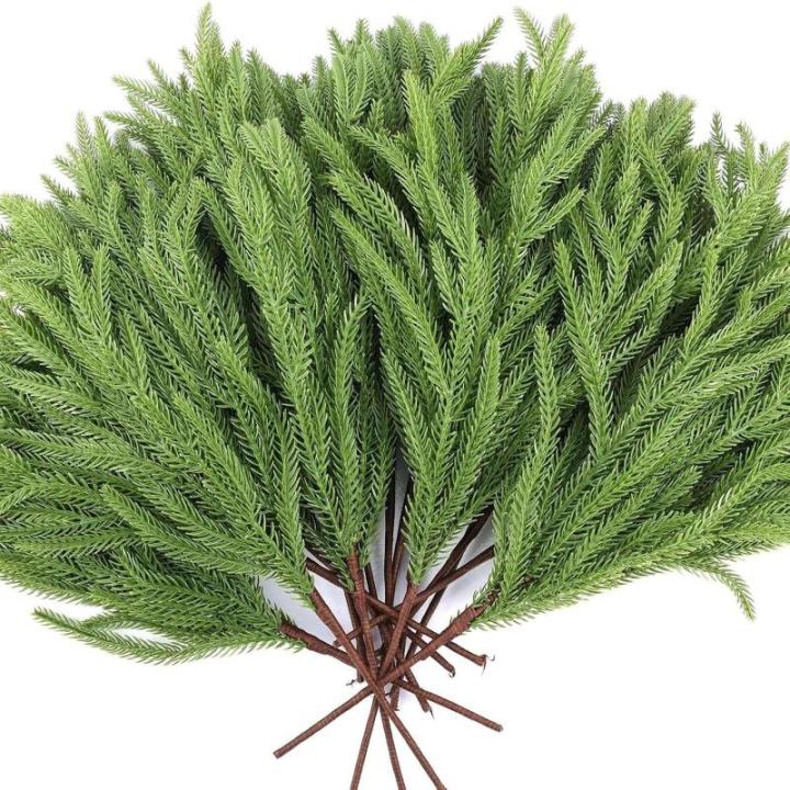 Norfolk Pine Kunstdennentakken, decoratie, Kerstmis, 45 cm, realistische kersttakken, Norfolk Xmas takken, doe-het-zelf, echt gevoel, groen, voor Kerstmis, binnen, 5 stuks