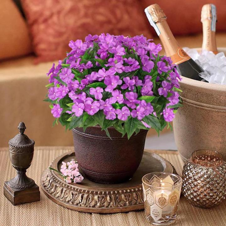 3 bundels kunstbloemen voor buiten, balkon, kunstbloemen, weerbestendig, , uv-bestendig, balkonplanten, kunststruiken voor buiten, binnen, balkonbak, tuin, paars