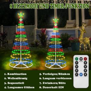 Kerstboom, metalen kegelvorm, 156 leds, lichtboom, 8 modi, timer, waterdicht, kerstverlichting, buitenverlichting, kerstverlichting voor tuin, balkon, kerstdecoratie buiten, vierkl