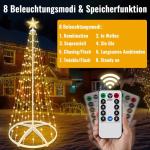 Kerstboom, metaal, grote kegelvorm, 1,2 m, 8 verlichtingsmodi, timer, afstandsbediening voor binnen en buiten, kerstdecoratie, voor kerstdecoratie, warm wit