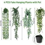 4 stuks kunsthangplanten met potten, 80 cm lang, kunstklimop, , , , , onderhoudsvrije plastic planten voor binnen en buiten, tuin, wanddecoratie