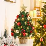 Mini Kerstboom met 50 Warmwitte leds 8 Lichtmodi, Dennenboom met Stervormige Pieken en Decoratieve Batterij, voor Kerstmis, Advent (70 cm met Afstandsbediening)