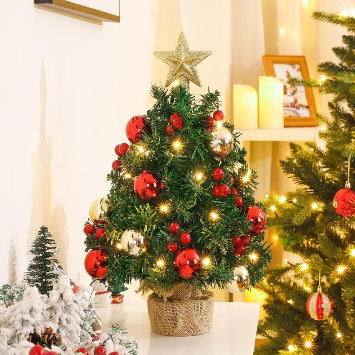 Mini Kerstboom met 50 Warmwitte leds 8 Lichtmodi, Dennenboom met Stervormige Pieken en Decoratieve Batterij, voor Kerstmis, Advent (70 cm met Afstandsbediening)
