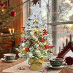 Mini-kerstboom met verlichting, led-tafel, rood, zilver, 60 cm