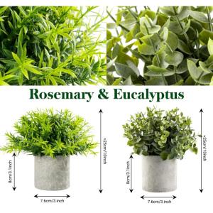 4 stuks , mini-kunstplant als echte eucalyptus, rozemarijn, vetplanten, voor tafeldecoratie keuken, huis, balkon, kantoor, bureau, binnendecoratie