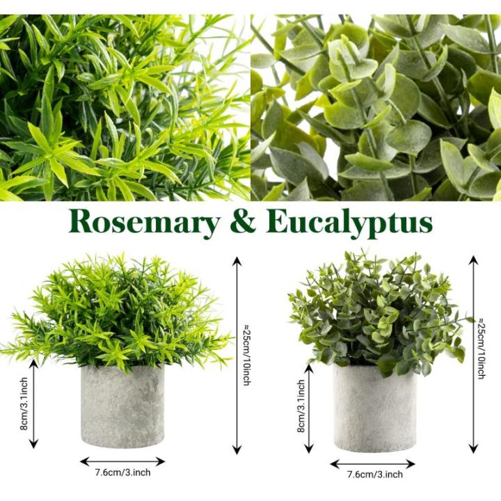4 stuks , mini-kunstplant als echte eucalyptus, rozemarijn, vetplanten, voor tafeldecoratie keuken, huis, balkon, kantoor, bureau, binnendecoratie