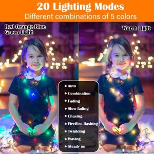 30m Solar Fairy Lights Buiten 300LED, 20 Modi Solar Fairy Lights Buiten met Afstandsbediening en Tijdcontrole, IP44 Buiten 30M 300 LED Bunt Farbwechsel RGB