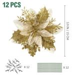 12 kerststerren kerstdecoraties kerstboom bloemen decoraties met clips en stelen kunstmatige kerststerren voor kerstkrans feestdecoraties