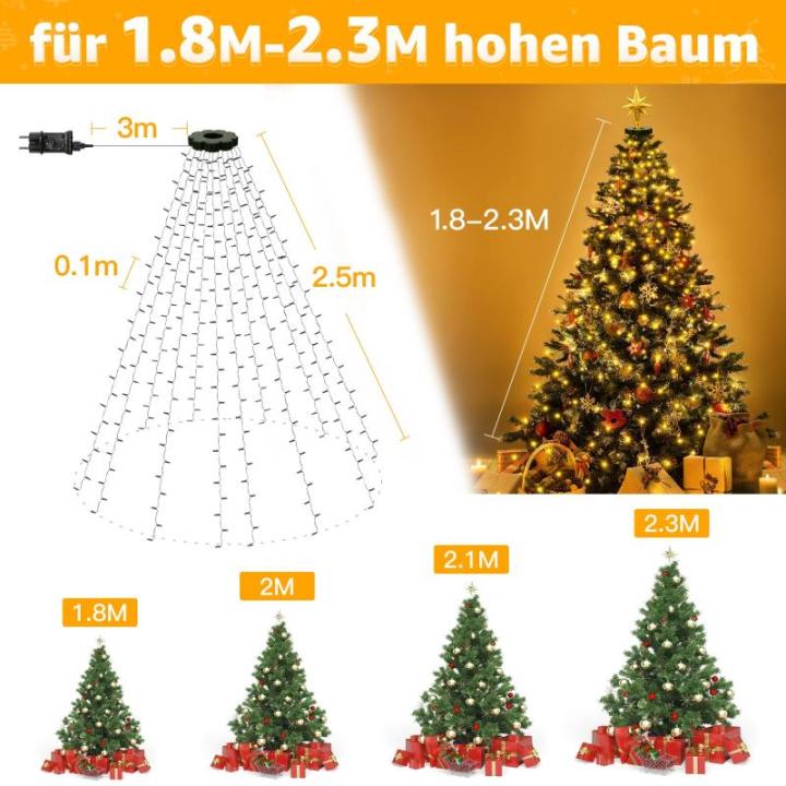 Lichtsnoer kerstboom 2,5 m, 300 leds, lichtketting voor buiten en , 12 strengen met ringtimer, 8 modi, waterdichte kerstverlichting voor buiten, 150 cm, 180 cm, 240 cm boom (warmwi