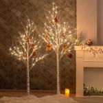 Kerstboomtakset van 1,5 m, 1,5 m, berkenboom met warme witte leds, timer, netvoeding, met waterdichte adapter voor buiten en binnen, kerstdecoraties