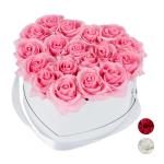 Rozenbox hart, 18 rozen, stabiele bloemenbox wit, 10 jaar houdbaar, cadeau-idee, decoratieve bloemenbox, roze, 13 x 21 x 19 cm