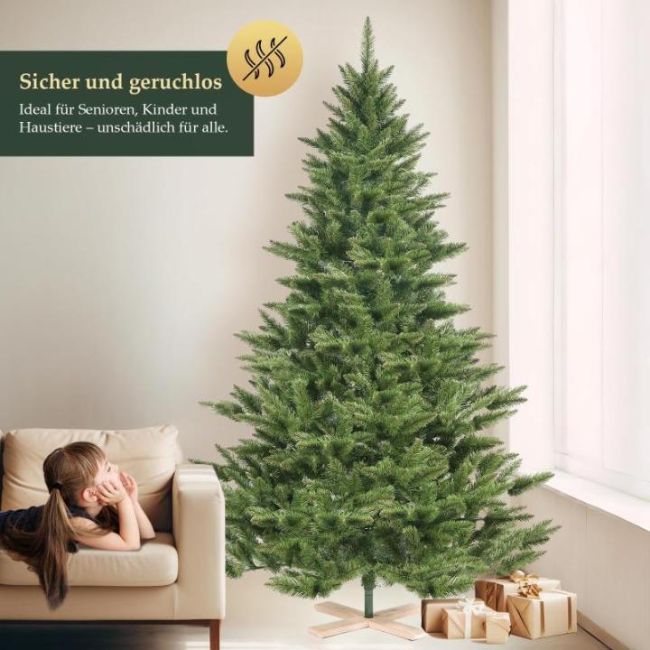 Kunstkerstboom 2,1 m, dennenboom met 760 takpunten en klapscherm, groene dennenboom met houten standaard, diameter 132 cm, extra grote boomdiameter