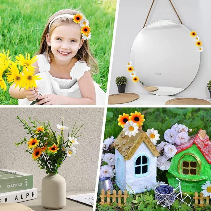 100 stuks decoratieve korenbloembloemen, kunstbloemhoofdjes, decoratie, 4,5 cm, , zonnebloemen, kunstgele bloemen voor bruiloft, feesten, thuis, doe-het-zelf handwerk, geel