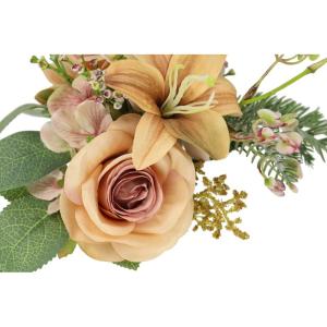 Kunstblumen-Strauß Rosen Lilien Hortensie 35cm 2er Set Blumensträuße Seidenblume Dekoblume Bouquet Hochzeit Blume Mittelstück Tischdeko unecht Grableger Grabschmuck Aufleger Gr