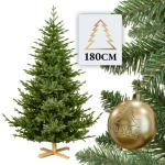 Kunstkerstboom, 180 cm, inclusief houten en metalen voet, natuurgetrouw met dichte takken, kunstkerstboom voor binnen en buiten, kunstkerstboom