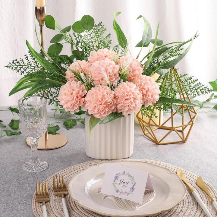 , 20 stuks dahlia-bloemen met bladeren en stelen, doe-het-zelf roze dahlia-schuim bloem voor bruiloft, boeketten, bloemen, centerpieces, arrangementen feesttafels,
