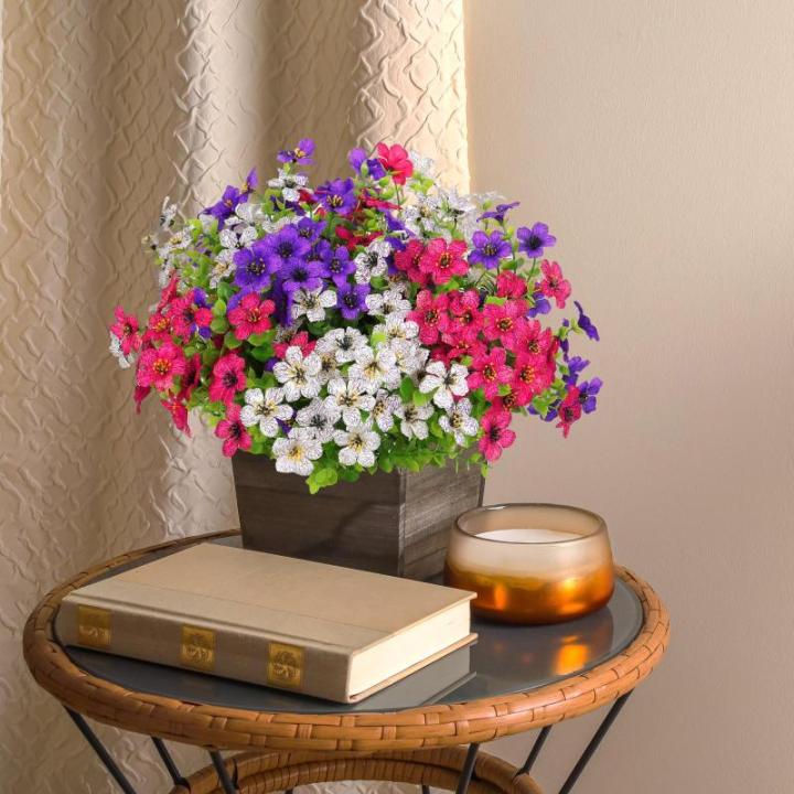 Kunstbloemen, 9 bundels voor buiten, uv-bestendig, namaakbloemen, vervaagt niet, groene kunstplant, tuin, veranda, raam, box, kantoor, struiken, decoreren, gemengde kleuren