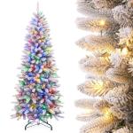 Kerstboom Slim, met led-lampjes en sneeuwvlokken, metalen standaard, kunstkerstboom, voor kerstdecoratie (180 cm met kleurrijke leds)