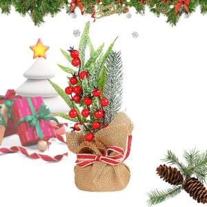 Kleine kerstboom, tafelkerstboom, realistische tafel-kerstboomlinnen met dennennaalden, huisornamenten, kunstmatige dennenboom om te verzamelen, voor binnen en buiten