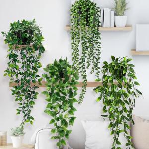 4 stuks kunsthangplanten, eucalyptusbladeren met potten, onderhoudsvrije , wijnstok voor binnen en buiten, bruiloft, tuindecoratie