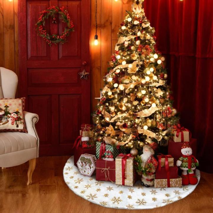Kerstboomdeken, 120 cm, kerstboomdeken, wit, voor sneeuw, kerstboomdecoratie, dennenboomdeken met sneeuwvlokken, pailletten, tapijt, rond, voor vrolijk kerstfeest, deken, rok, deco