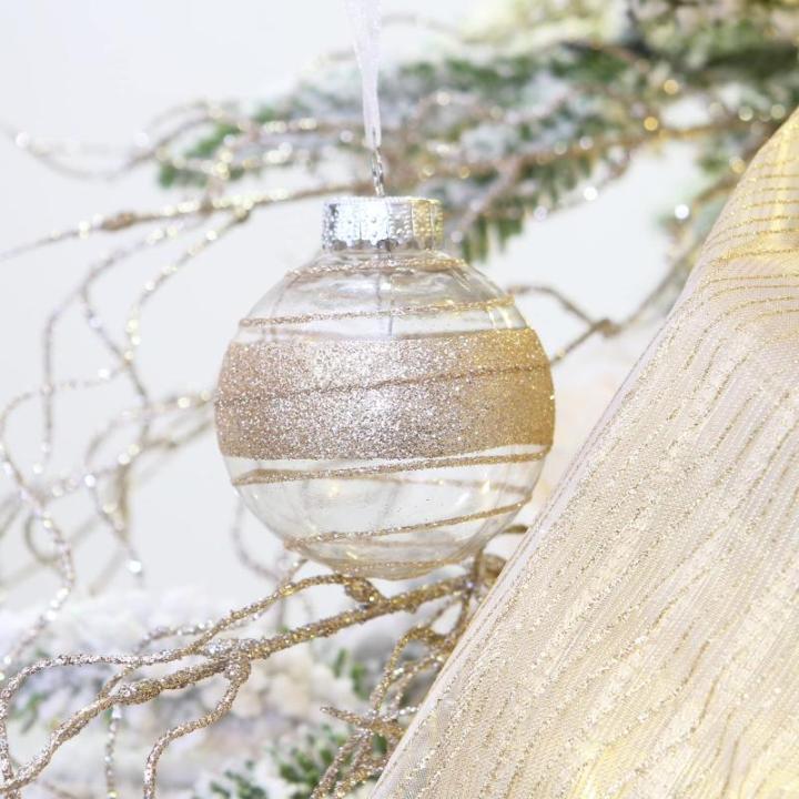 Onbreekbare doorzichtige plastic van 60 mm met glitterschilderij, transparant, doorzichtige kristallen , kerstboomdecoraties (30 stuks, champagne)
