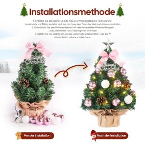 Mini-kerstboom kleine kerstboom met verlichting, led-tafelkerstboom, klein, kunstmatig versierd, voor kerstdecoratie, 40 cm