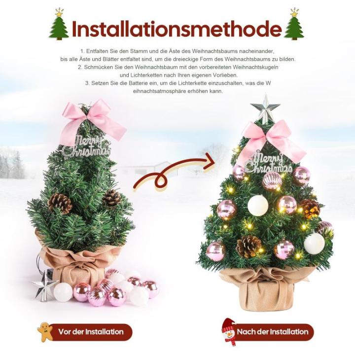 Mini-kerstboom kleine kerstboom met verlichting, led-tafelkerstboom, klein, kunstmatig versierd, voor kerstdecoratie, 40 cm
