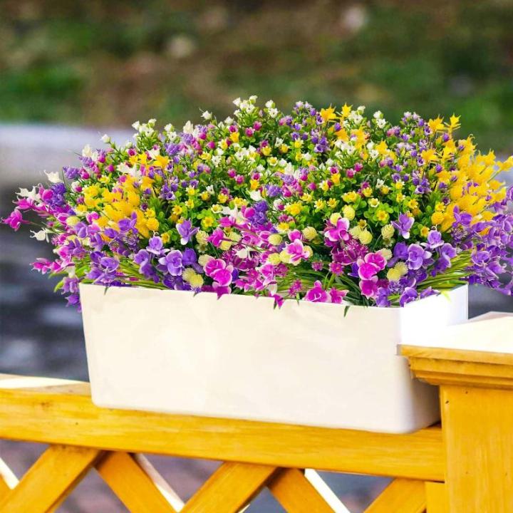 12 bundels als echt, , uv-bestendige plastic bloemen, weerbestendig, kunstplanten, buiten, boeket, planten voor balkon, tuin, balkonbak, bloembak