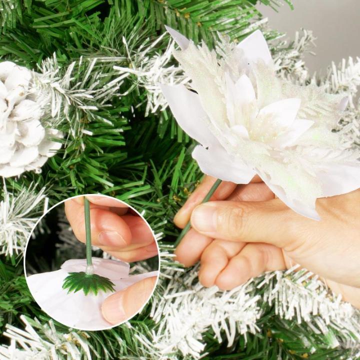 12 stuks glitter kerstster bloemen kerstbloemen met 12 stuks kunststof wortelstokken 12 stuks clips kunstglitter kerstboom bloemen voor kerstboom Nieuwjaar decoraties