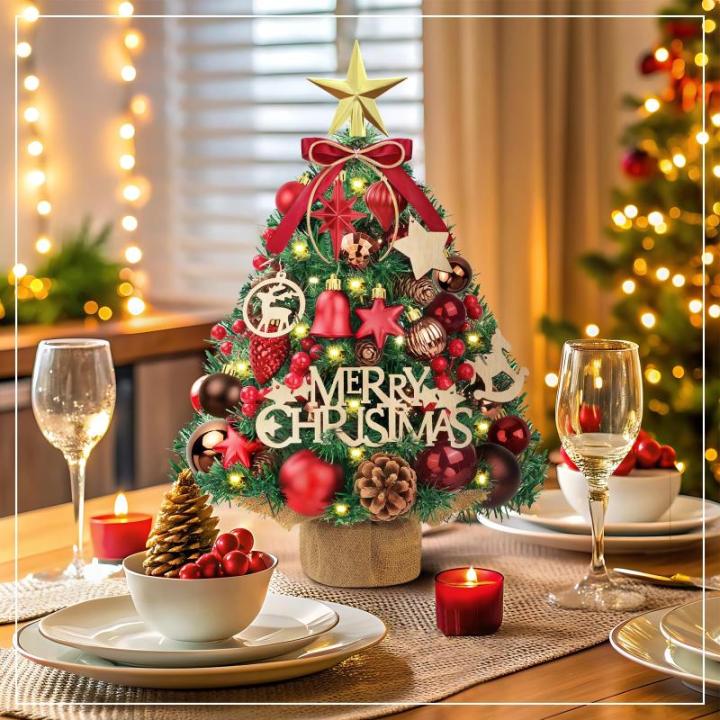 Mini-kerstboom, 45 cm, kleine kerstboom met verlichting, plastic kleine kunstkerstboom, kunstkerstboom met led-decoratie voor tafel, kerstdecoratie