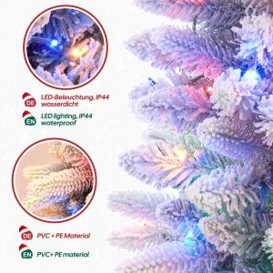 Kerstboom Slim, met led-lampjes en sneeuwvlokken, metalen standaard, kunstkerstboom, voor kerstdecoratie (180 cm met kleurrijke leds)