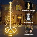 Kerstboom, metaal, grote kegelvorm, 1,2 m, 8 verlichtingsmodi, timer, afstandsbediening voor binnen en buiten, kerstdecoratie, voor kerstdecoratie, warm wit