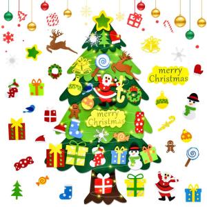 en kerstboom voor kinderen, doe-het-zelf en kerstboomset, 3.2ft en kerstboom voor peuters met 27 stuks afneembare ornamenten en 5M LED-verlichting, wandhangende en kerstboom decora