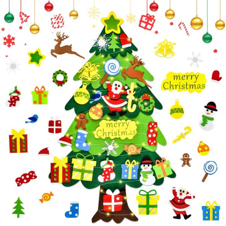 en kerstboom voor kinderen, doe-het-zelf en kerstboomset, 3.2ft en kerstboom voor peuters met 27 stuks afneembare ornamenten en 5M LED-verlichting, wandhangende en kerstboom decora