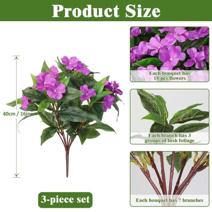 3 bundels kunstbloemen voor buiten, balkon, kunstbloemen, weerbestendig, , uv-bestendig, balkonplanten, kunststruiken voor buiten, binnen, balkonbak, tuin, paars