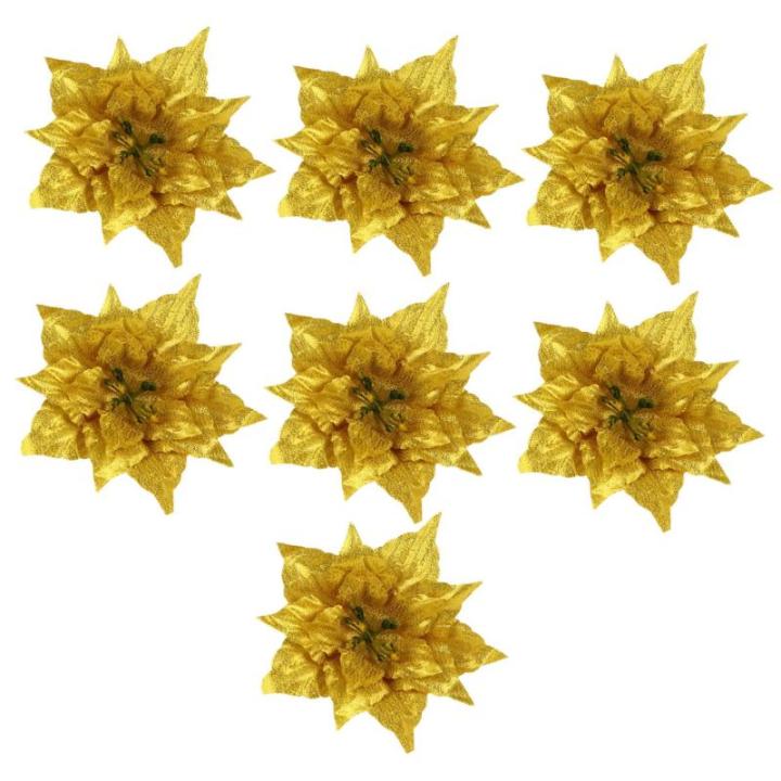 7 Stück Künstliche Blumen Weihnachtsdekoration Künstliche Weihnachtsblumen Stoff Weihnachtsstern Künstliche Blumen Girlanden Bodenaufkleber Für Bänder Festliches
