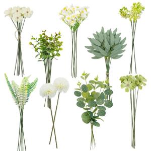 55 stuks en kunsttakken, , hortensia's en eucalyptus, als echt en decoratieve takken voor doe-het-zelf kunstboeket, bruidsboeket