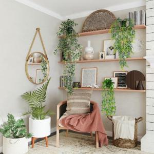 Hangende , hangend met potten, 3 stuks, groene , eucalyptusbladeren, onderhoudsvrije potplant voor tuin, binnen en buiten