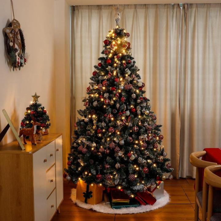 Kunstkerstboom met verlichting, witte sneeuw, led-dennenboom voor kerstdecoratie, 210 cm