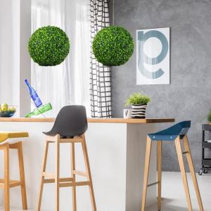 Künstliche Formschnittkugeln, 40 cm, Set mit 2 runden künstlichen Buchsbaum-Formschnitt-Pflanzen, für drinnen und draußen, dekorative Buxus-Graskugeln für Zuhause, Büro, Balk