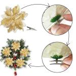 20 Stück Weihnachten Glitzer Weihnachtsstern Blumen mit Clips, Poinsettia Weihnachtsblume Glitzernde für Weihnachtsbaum Dekorationen (Gold)