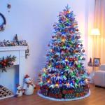 Kerstboom met ledlampjes en sneeuwvlokken, metalen standaard, kunstkerstboom, voor kerstdecoratie (180 cm met kleurrijke leds)
