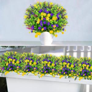 12 bundels voor buiten, kunststruiken, decoratie, UV-bestendig, balkonplanten, struiken, plastic bloemenboeket voor het ophangen van plantenbakken, veranda, vaas, tuin