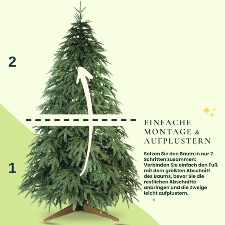 Kunstkerstboom, 100% spuitgegoten kerstboom met standaard van natuurlijk hout, Made in EU, natuurgetrouwe look, kunstkerstboom